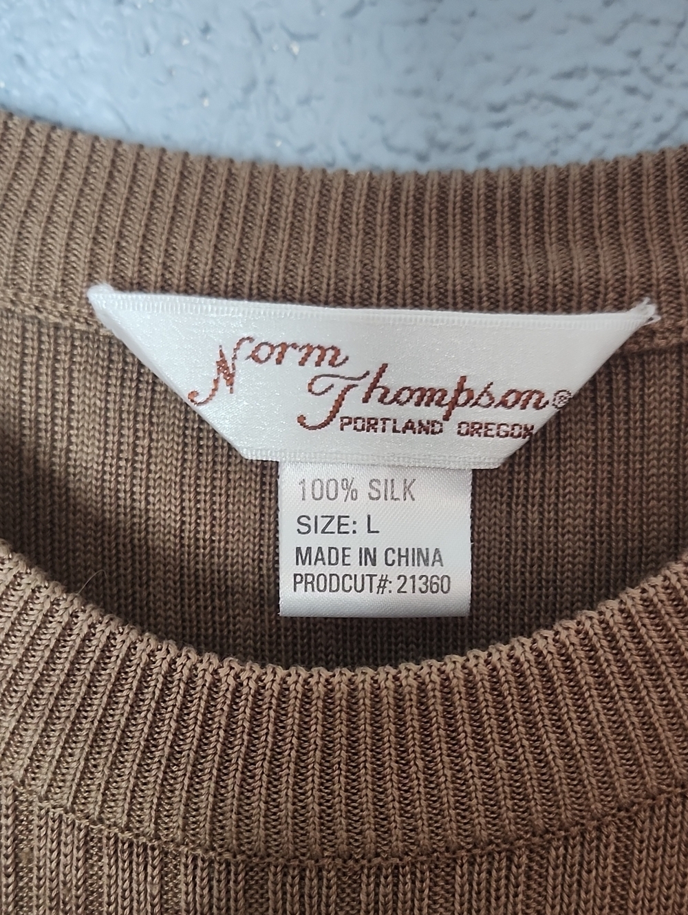 Norm Thompson Ribbed Silk Short-Sleeve Top in Camel Brown - Picture 2 of 3
